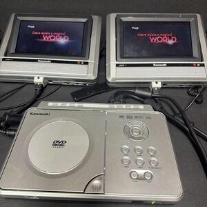 Kawasaki PVS1965 Mobile DVD Player System Dual 6.5" Screens Headrest Straps &Bag